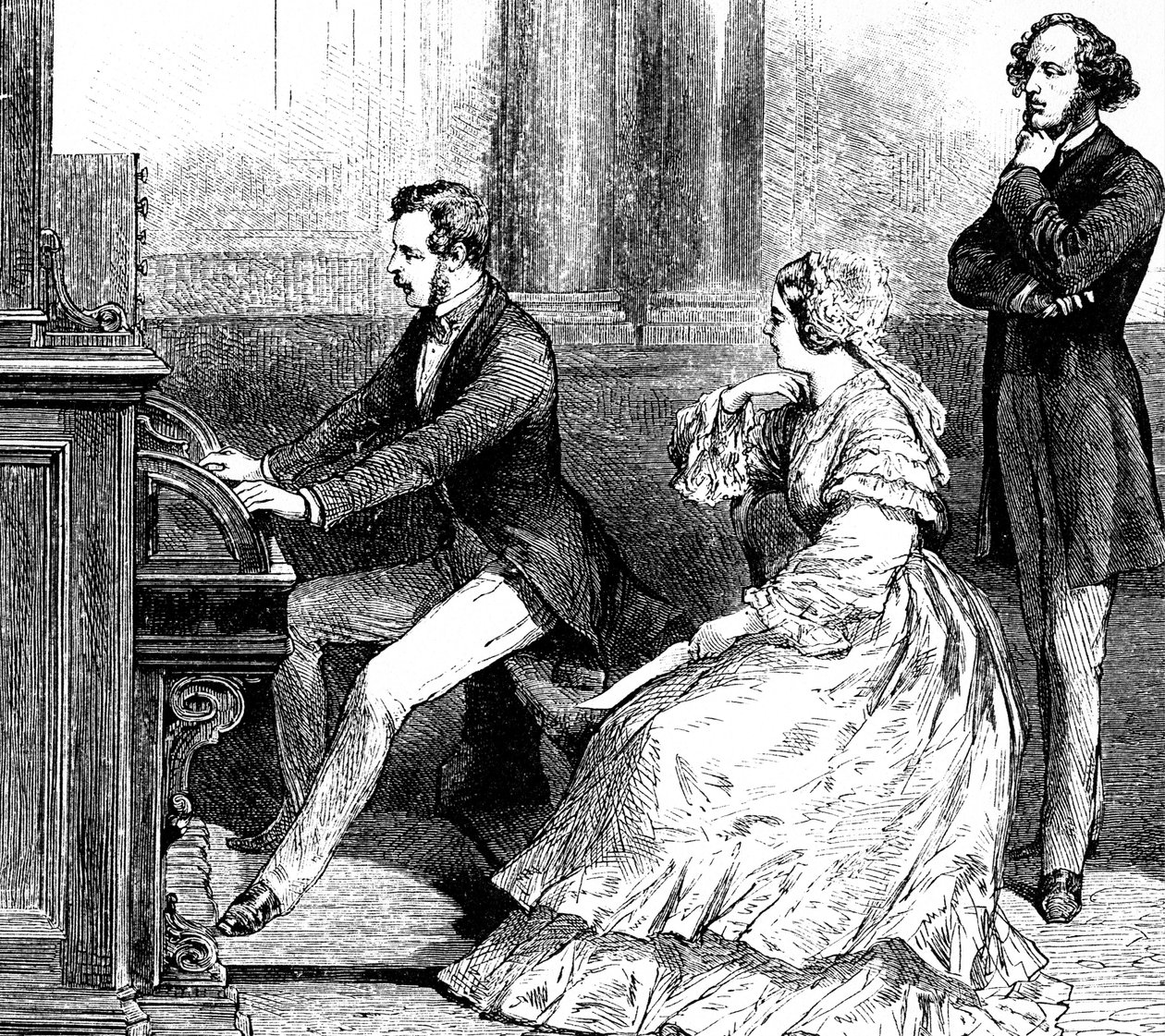 Kraliçe Victoria, Prens Albert'in Felix Mendelssohn'a org çalmasını izliyor by Godefroy Durand
