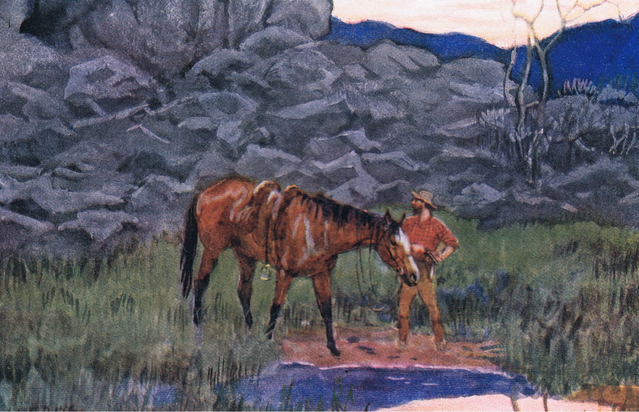 Wolf and hound, from Poems of Adam Lindsay Gordon published by T. N. Foulis, 1912  by Godfrey Douglas Giles