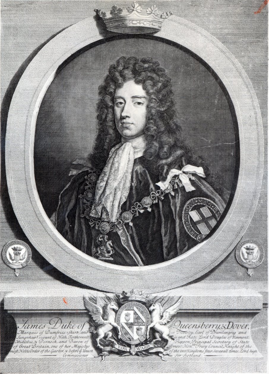 James Douglas, Queensberry 2 Duke, Louis du Guernier II tarafından oyulmuş by Godfrey Kneller