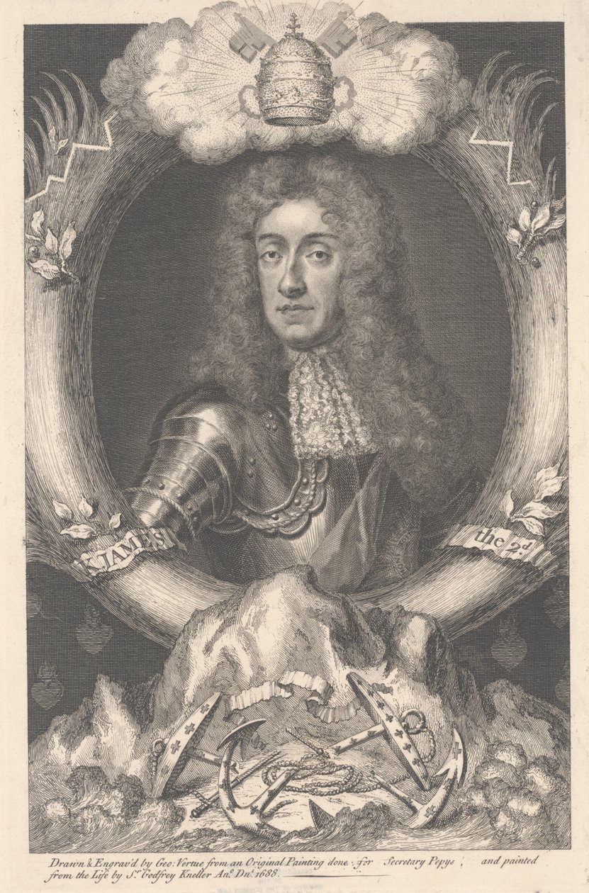 ಜೇಮ್ಸ್ II, ಜಾರ್ಜ್ ವರ್ಚು (1684-1756), 1688 ಟರ್ಕ್‌ನಿಂದ ಕೆತ್ತಲಾಗಿದೆ by Godfrey Kneller