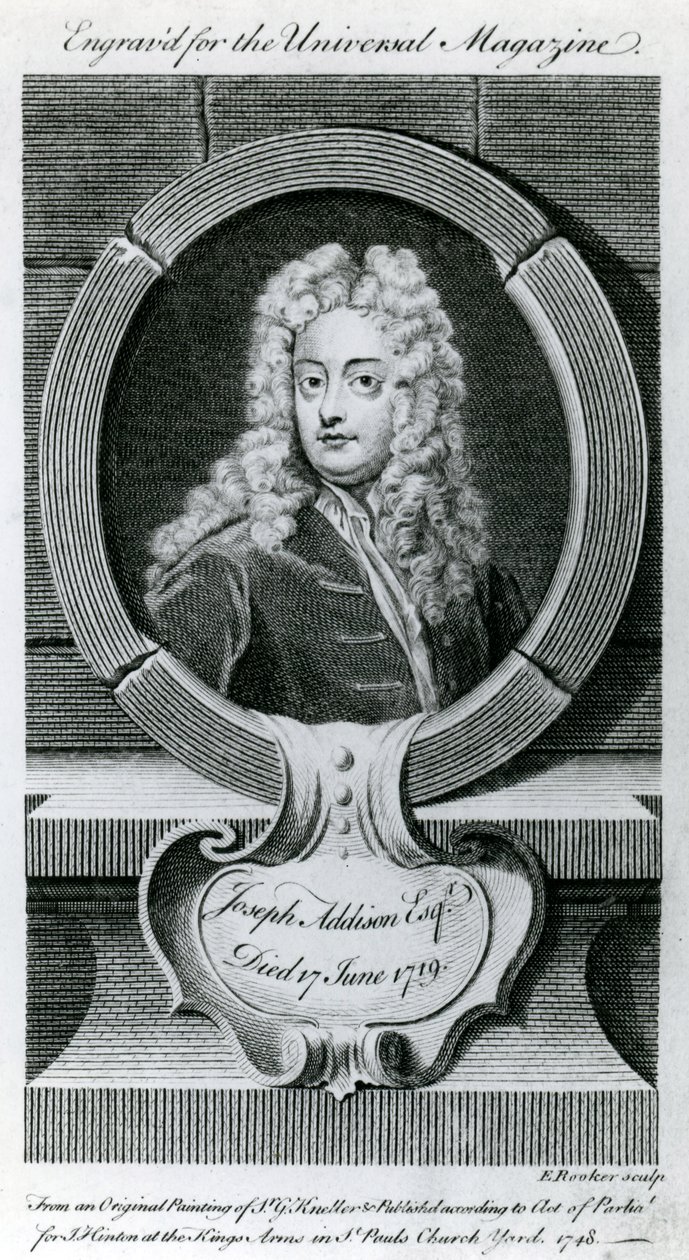 Joseph Addison, Esquire (1672-1719) Universal Magazine için İllüstrasyon, 1748 by Godfrey Kneller