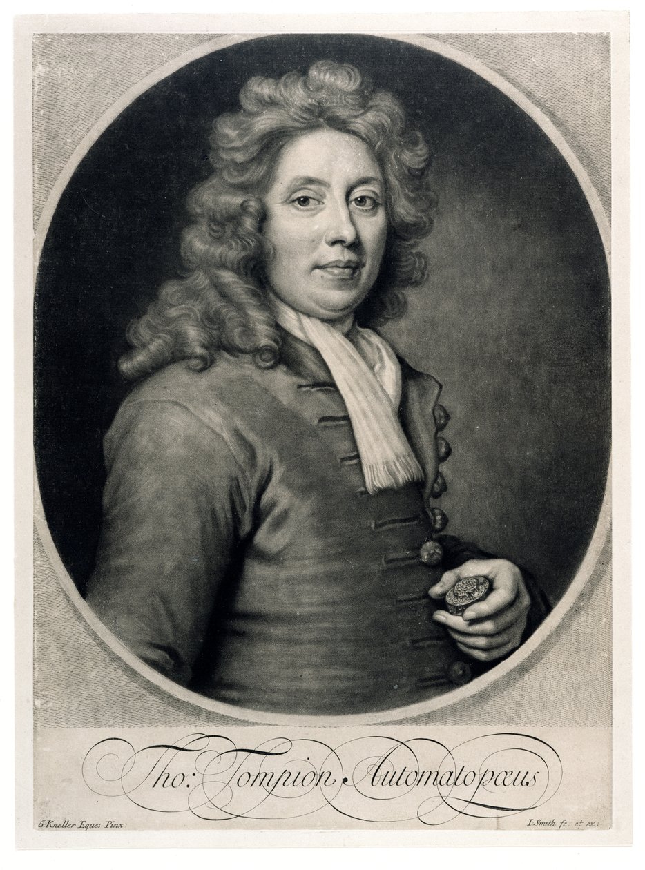 John Smith tarafından oyulmuş Thomas Tompion (1639-1713) portresi (mezzotint) by Godfrey Kneller