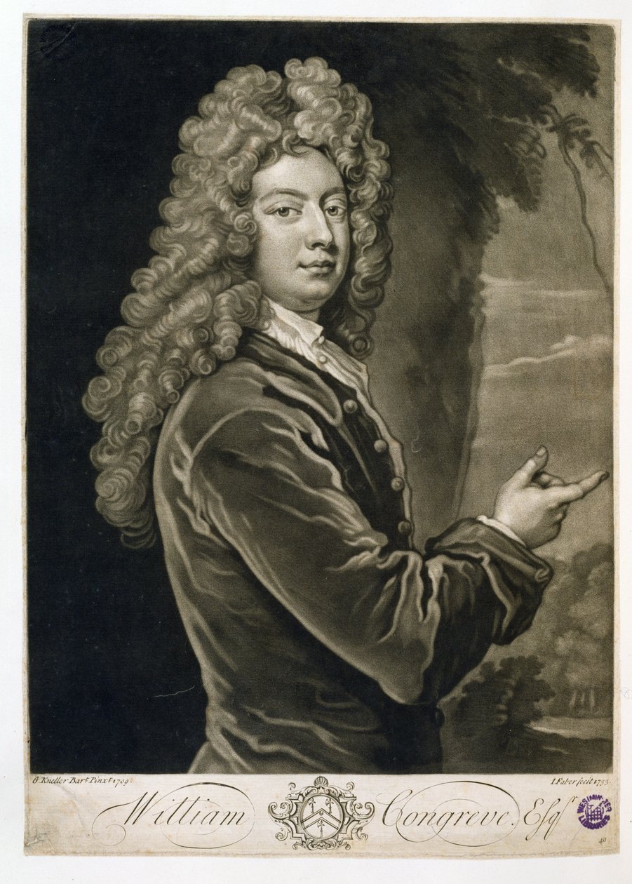 William Congreve (1670-1729), John Faber (1684-1756), 1733 tarafından oyulmuş by Godfrey Kneller