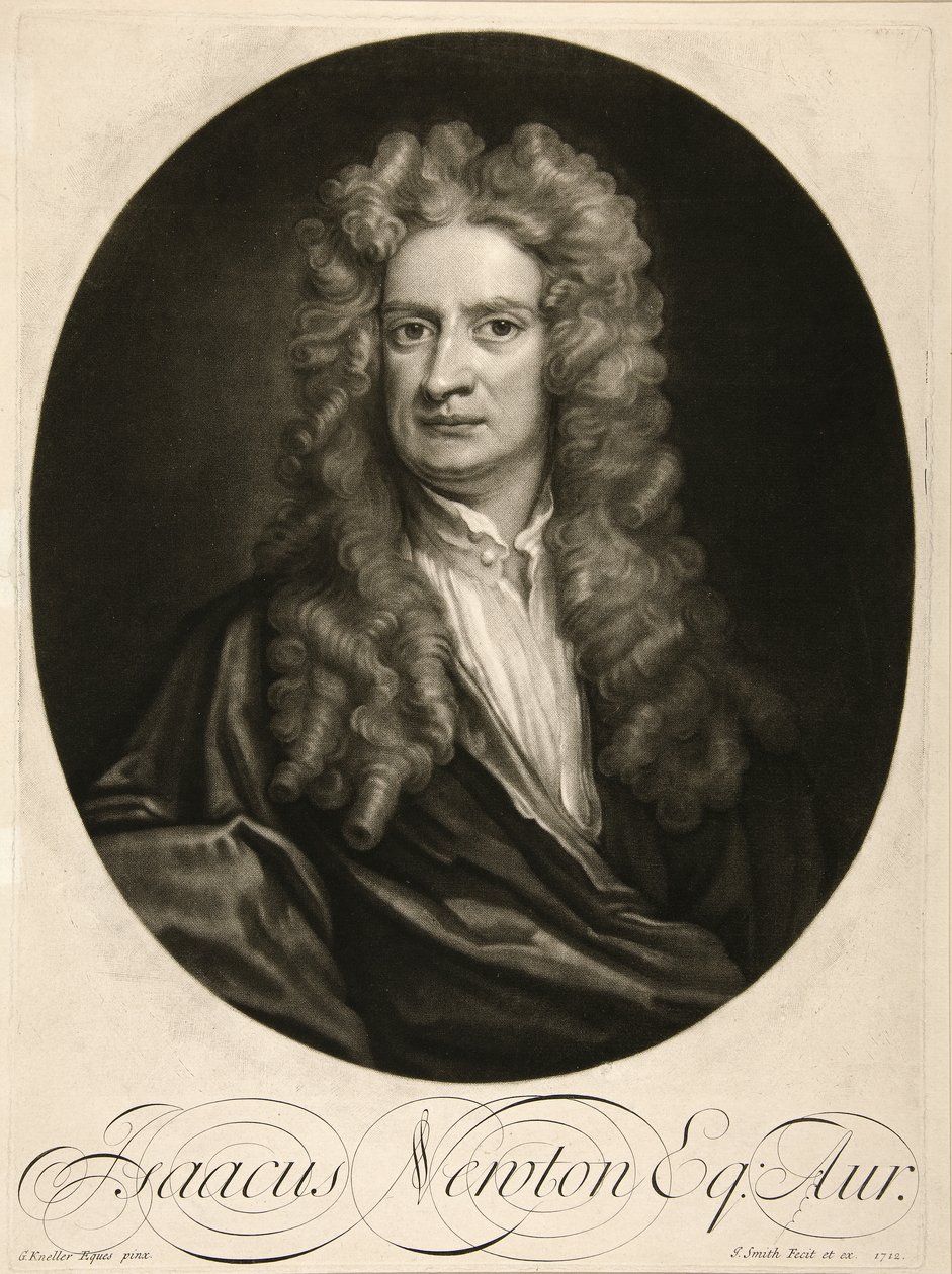 Isaacus Newton, Av., pub. 1712 (gravür) by Godfrey (after) Kneller
