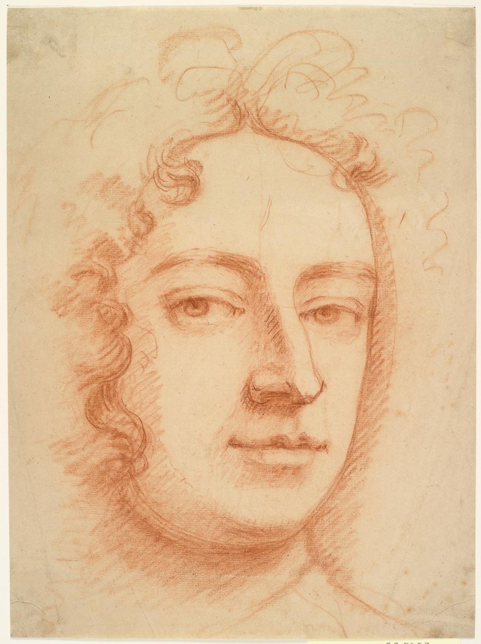 Doğrudan izleyiciye bakan bir adamın yüzü, muhtemelen bir otoportre by Godfrey Kneller