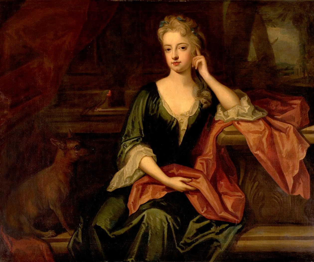 Köpekli ve Papağanlı Kadın, 17. yüzyıl by Godfrey Kneller