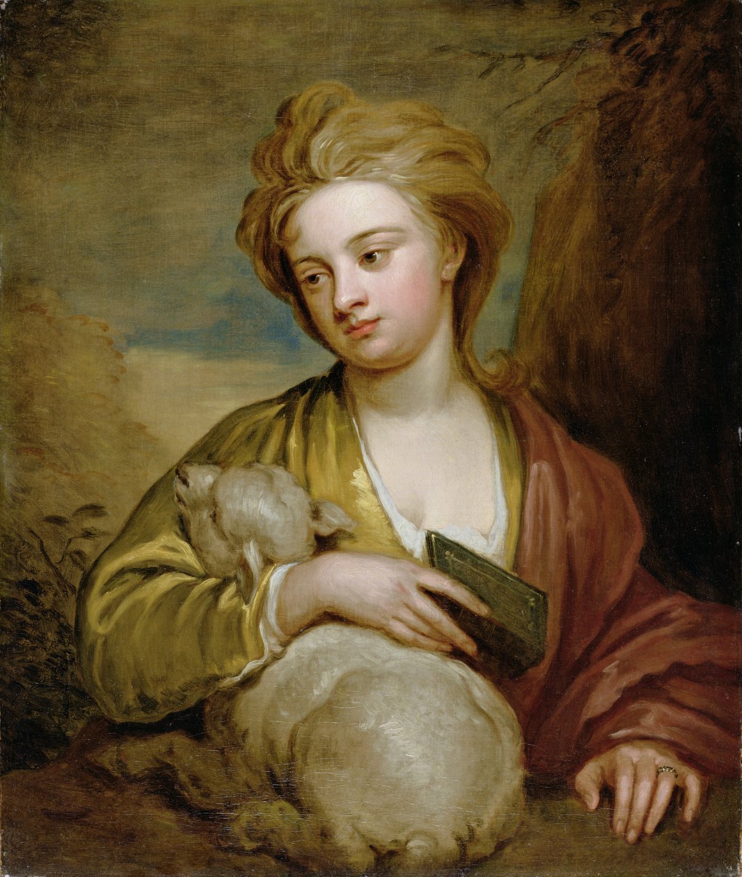 Geleneksel olarak Catherine Voss olarak tanımlanan St. Agnes Olarak Bir Kadın Portresi, c.1705-10 (tuval üzerine yağlı boya) by Godfrey Kneller