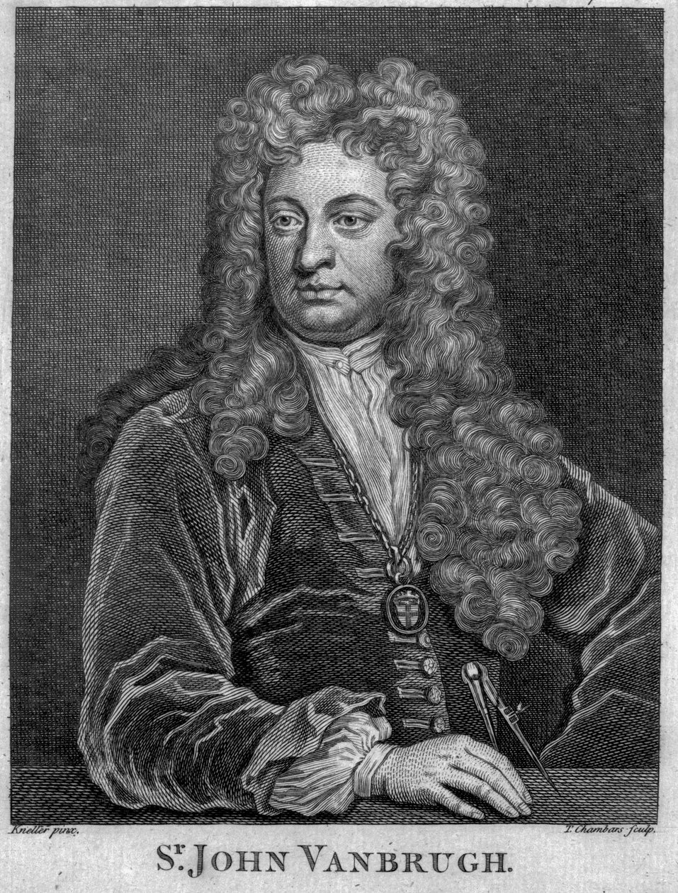 Sir John Vanbrugh, Thomas Chambars tarafından oyulmuş (gravür) by Godfrey Kneller