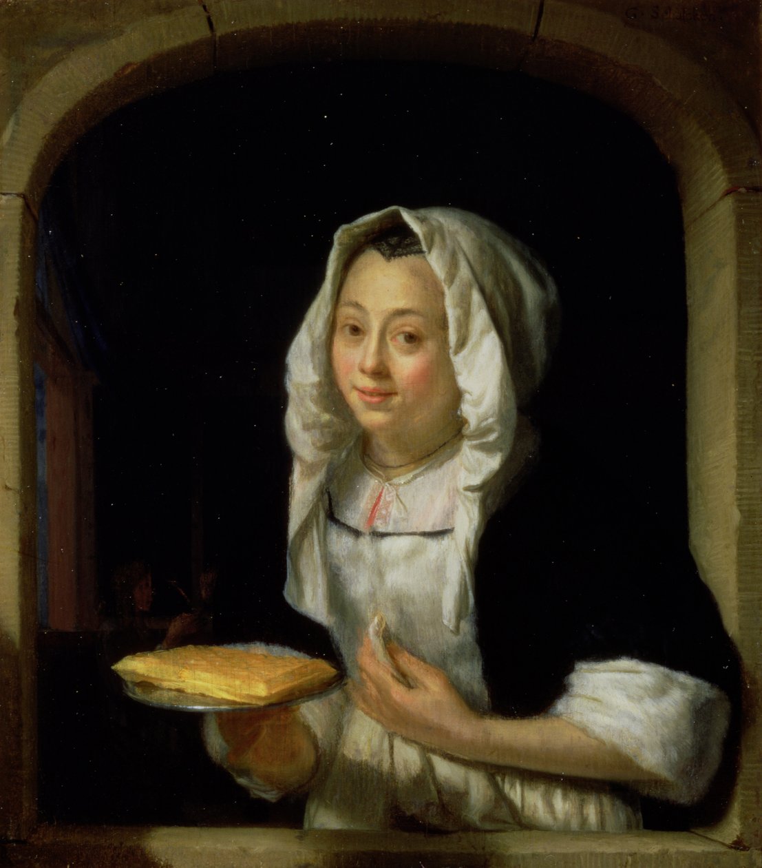Waffle tutan bir hizmetçinin portresi (panel) by Godfried Schalcken