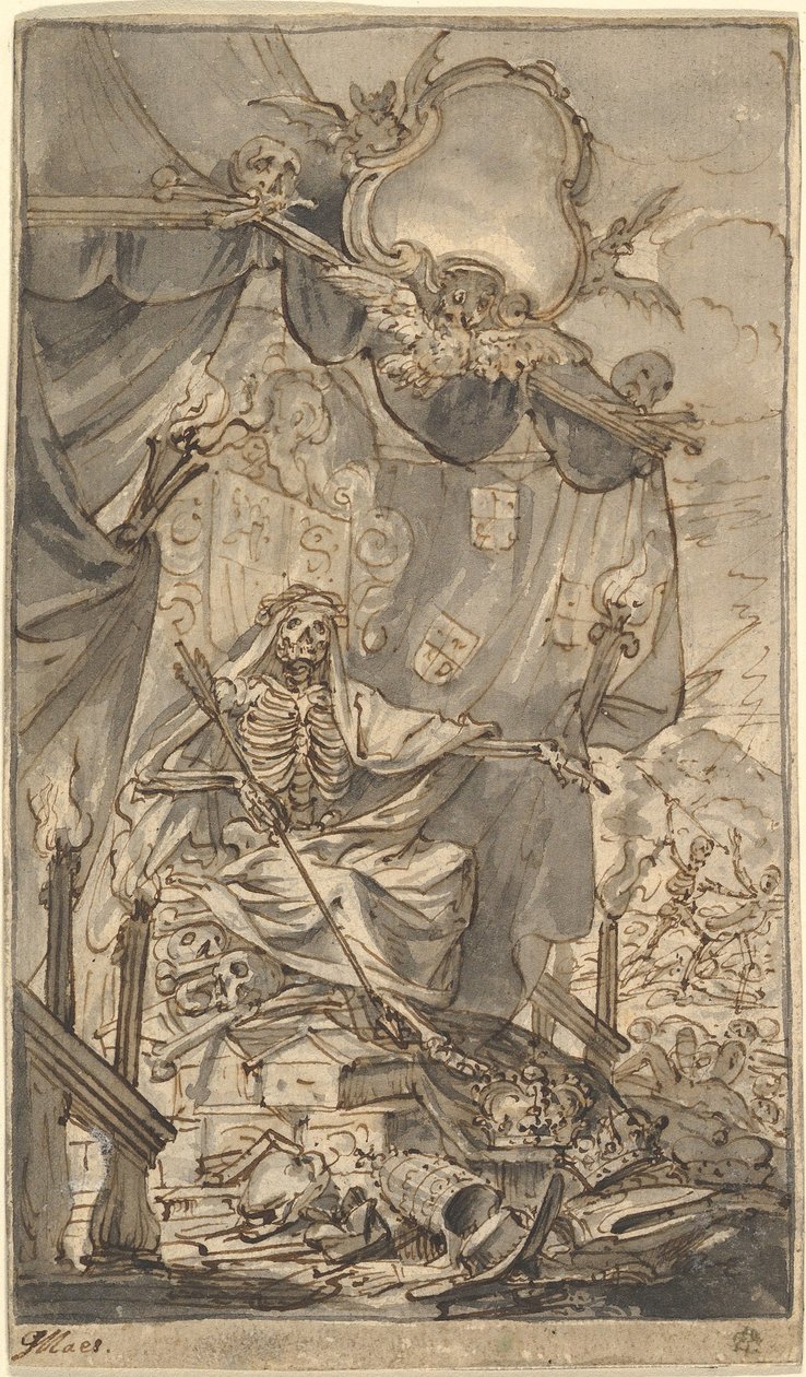 Bir Başlık Sayfası için Gölgeli Taht Tasarımında Ölüm, 17. yüzyılın sonları. by Godfried Maes