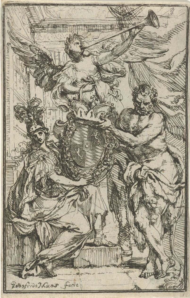 Minerva, Herkül ve Şöhret arması ile by Godfried Maes
