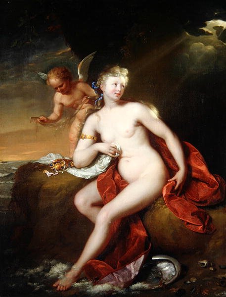 Yeni Doğan Venüs Bakımı Cupid Tarafından (tuval üzerine yağlı boya) by Godfried Schalcken