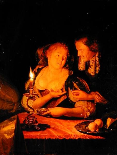 Bir Hanımefendiye Yüzük Sunan Bir Bey (panelde yağlı boya) by Godfried Schalcken