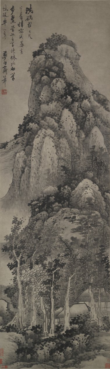 A Lofty Pavilion, Asma Parşömen, c.1683 (kağıt üzerine mürekkep) by Gong Xian