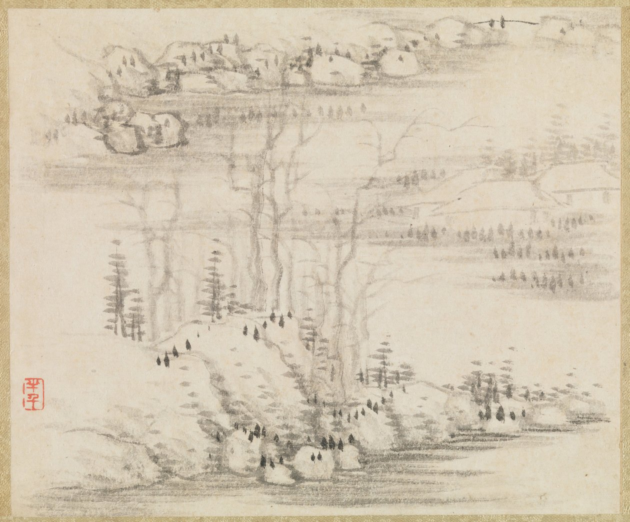 Manzaralar ve ağaçlar, ca. 1679. by Gong Xian