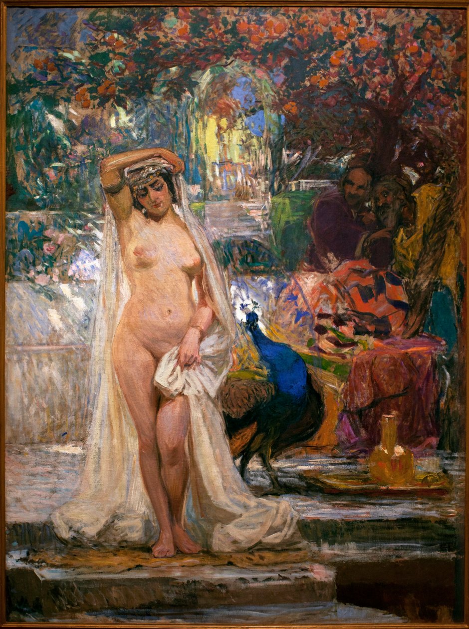Chaste Suzanne - Resim Gonzalo Bilbao Martinez (1860-1938), Tuval Üzerine Yağlıboya, yaklaşık 1914 - Sevilla Güzel Sanatlar Müzesi, İspanya by Gonzalo Bilbao Martinez