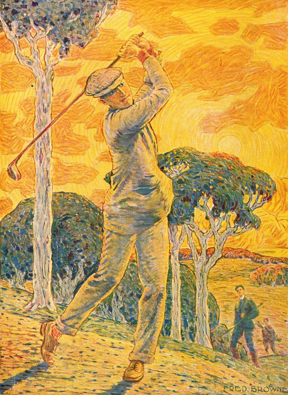 Golf, Vie au Grand Air için kapak resmi, 15 Eylül 1919 (renkli gravür) by Gordon Frederick Browne