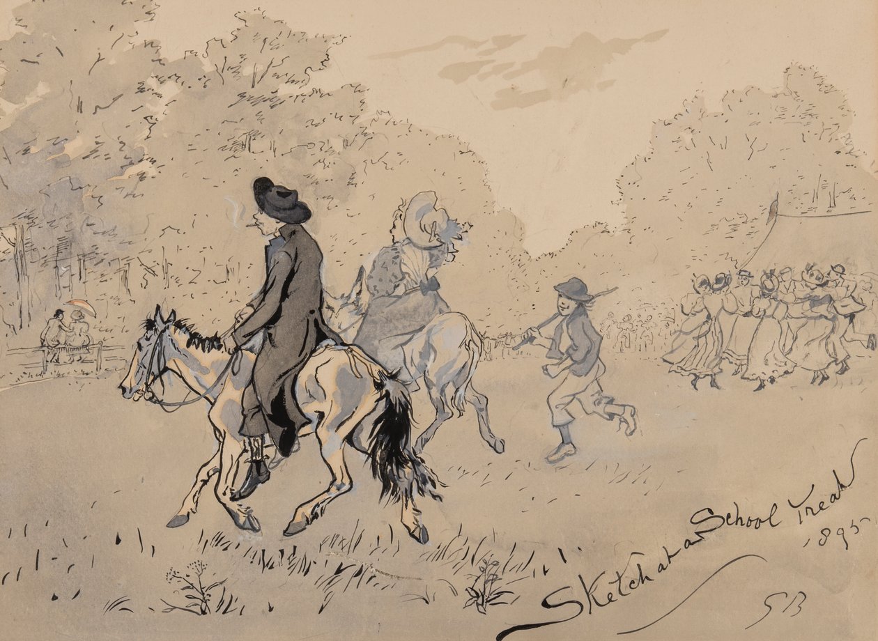 Okul İkramında Taslak, 1895 (kağıt üzerine kalem, fırça, mürekkep ve tuvalet) by Gordon Frederick Browne