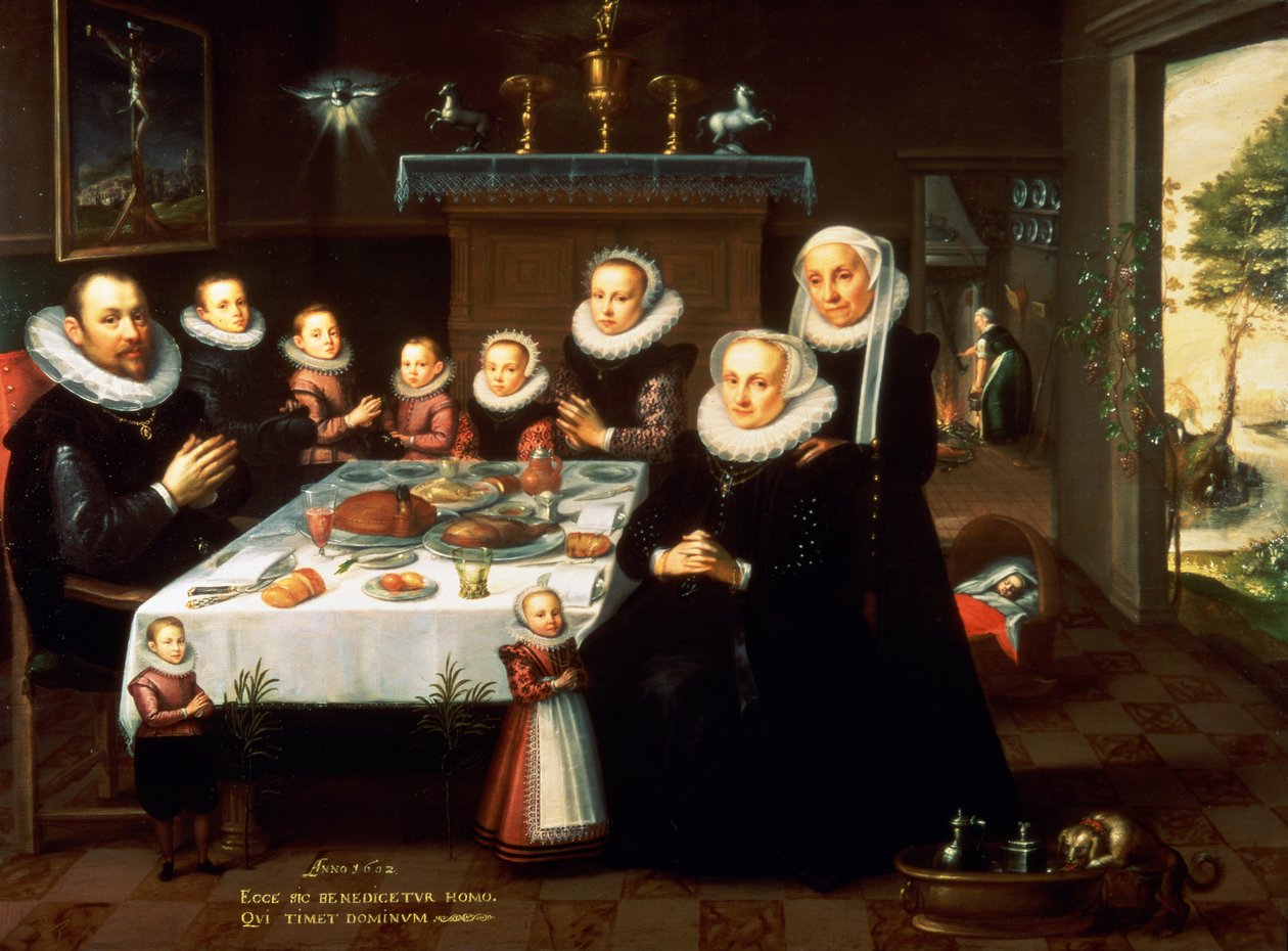Yemekten Önce Grace Diyen Bir Aile Portresi, 1602 by Gortzius Geldorp