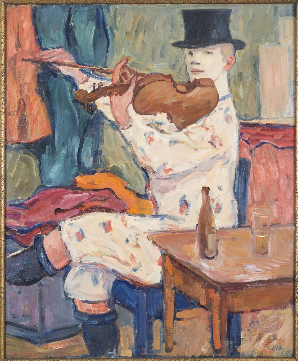 Un palyaço jouant du violon - Keman Çalan Bir Palyaço, Hennigs, Gosta von (1866-1941). Tuval üzerine yağlıboya by Gosta von Hennigs