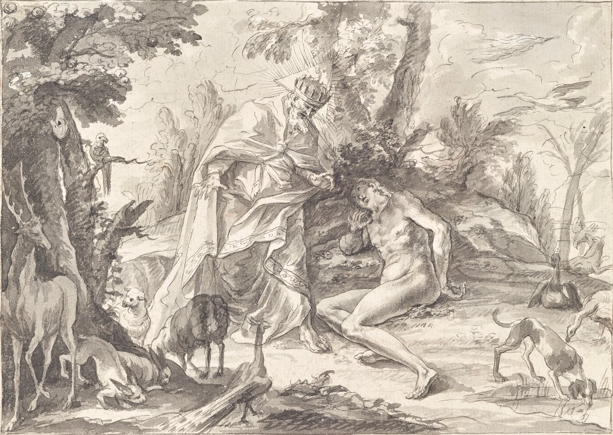 Tanrı Baba ve Adem Cennette by Gottfried Bernhard Götz