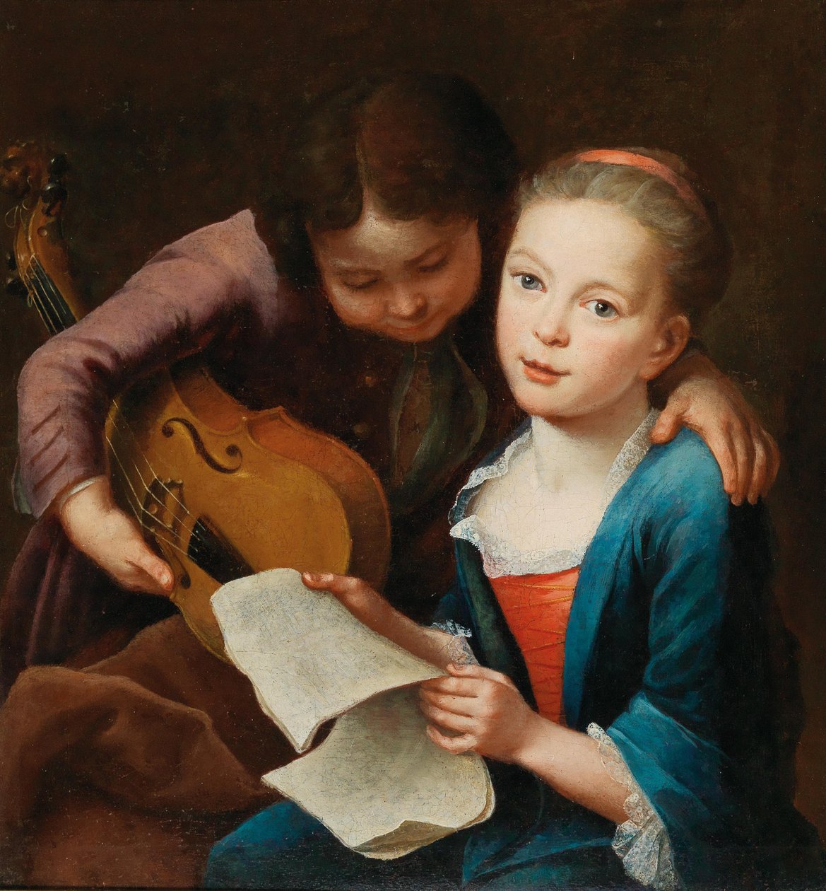 Müzik çalan bir çift çocuk, 1746. by Gottfried Eichler the Elder