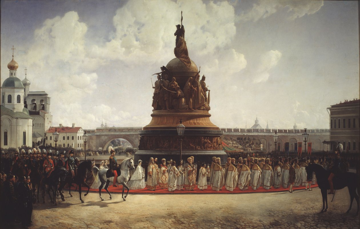 1862, 1864'te Novgorod'da Rusya'nın Milenyum Anıtı'nın kutsanması by Gottfried Willewalde