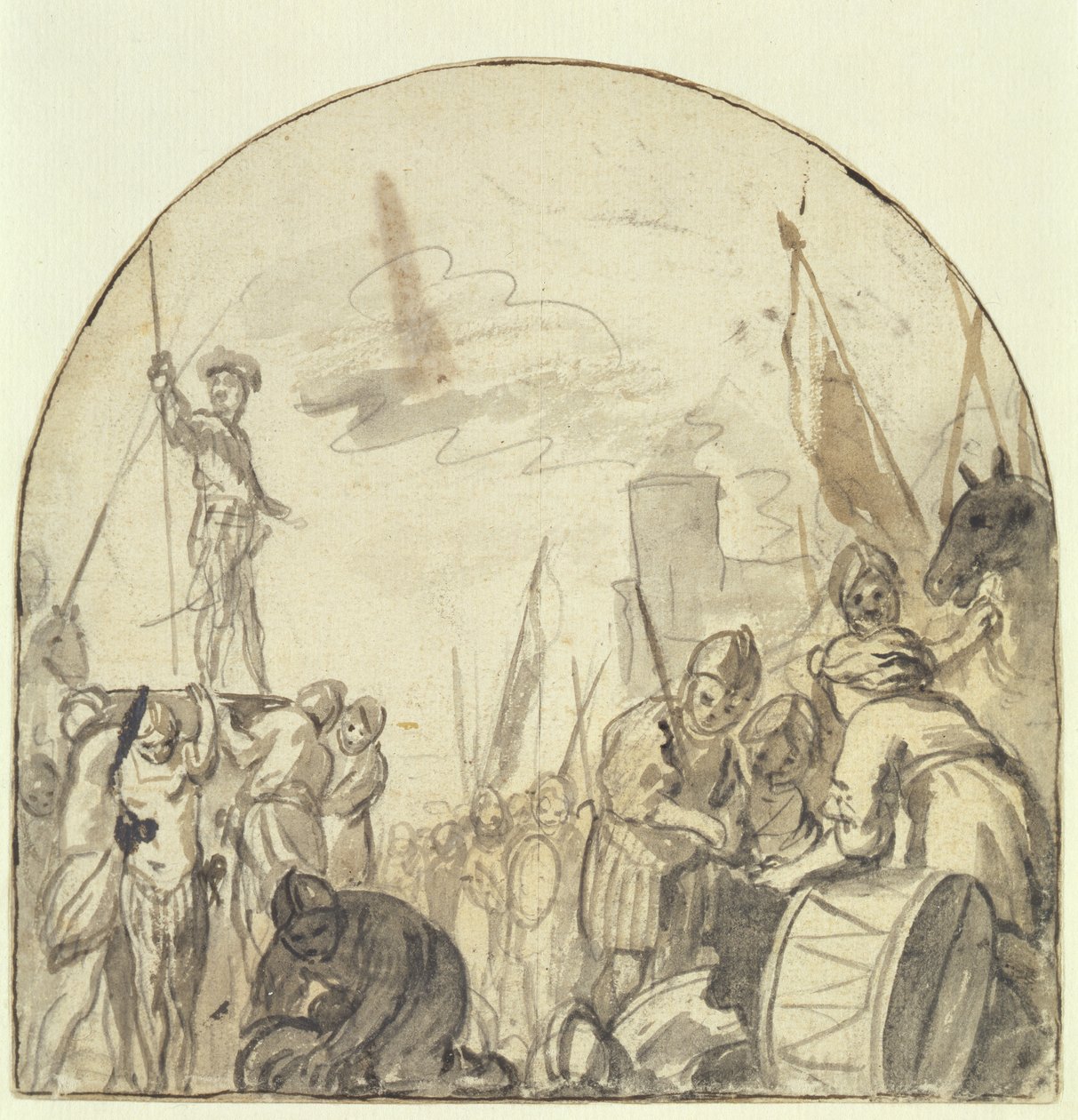 Brinio, Warriors tarafından Kalkanı üzerinde Yükseltildi (kağıt üzerinde kurşun kalem üzerine kalem ve fırça ve mürekkep) by Govaert Flinck
