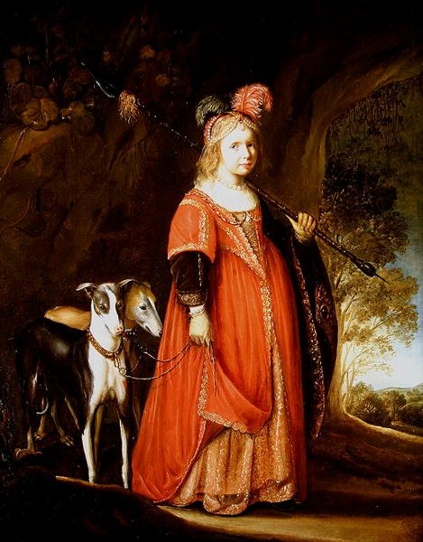 İki tazı ile bir glade içinde Diana olarak genç bir kızın portresi by Govaert Flinck