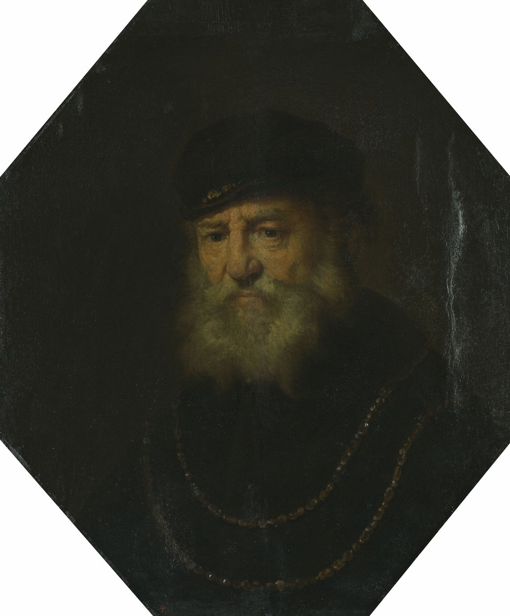 İki altın zincirli yaşlı bir adamın büstü by Govert Flinck