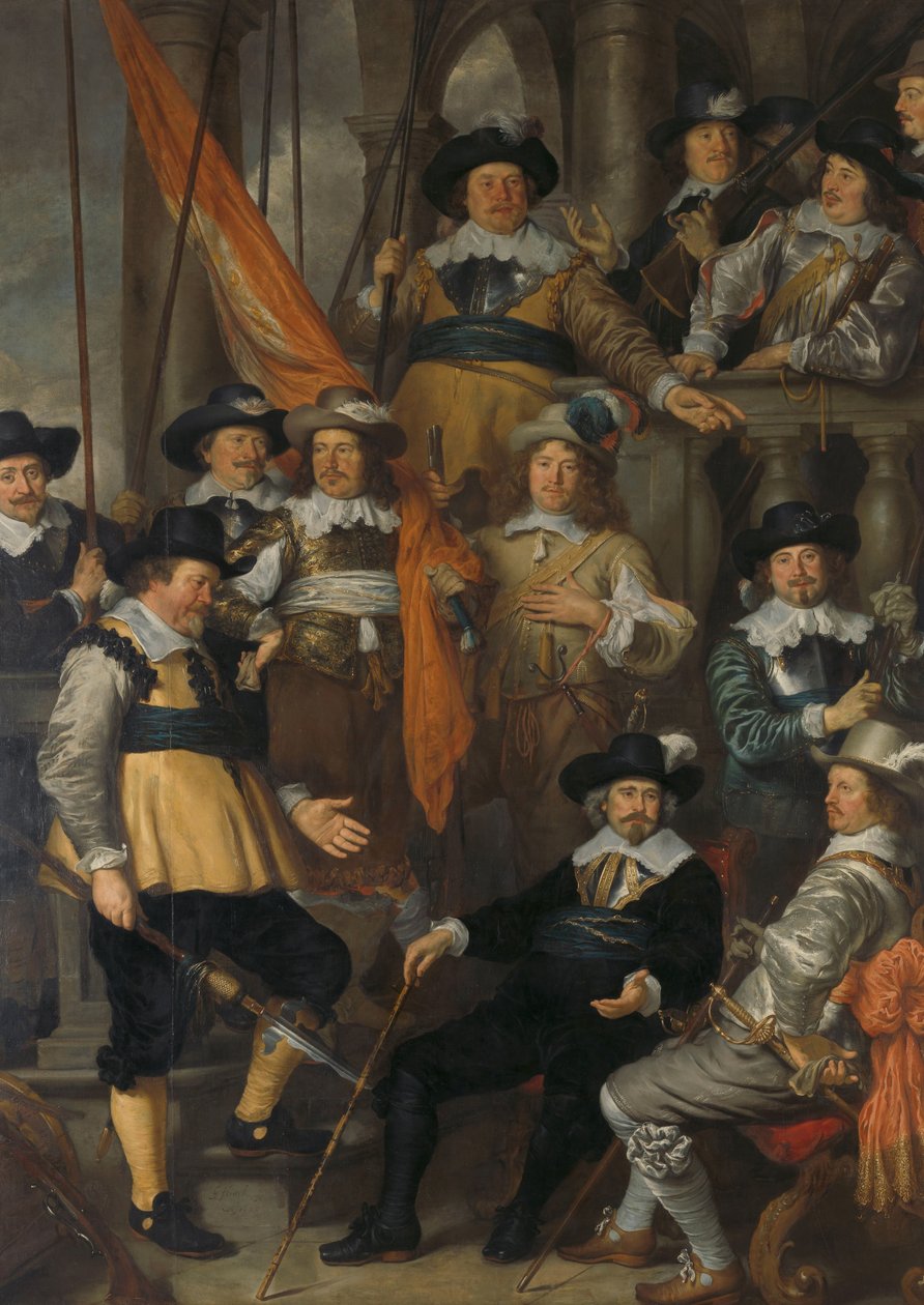 Kaptan Albert Bas ve Teğmen Lucas Conijn komutasındaki Amsterdam XVIII Bölgesinin memurları ve diğer Sivil Muhafızları by Govert Flinck