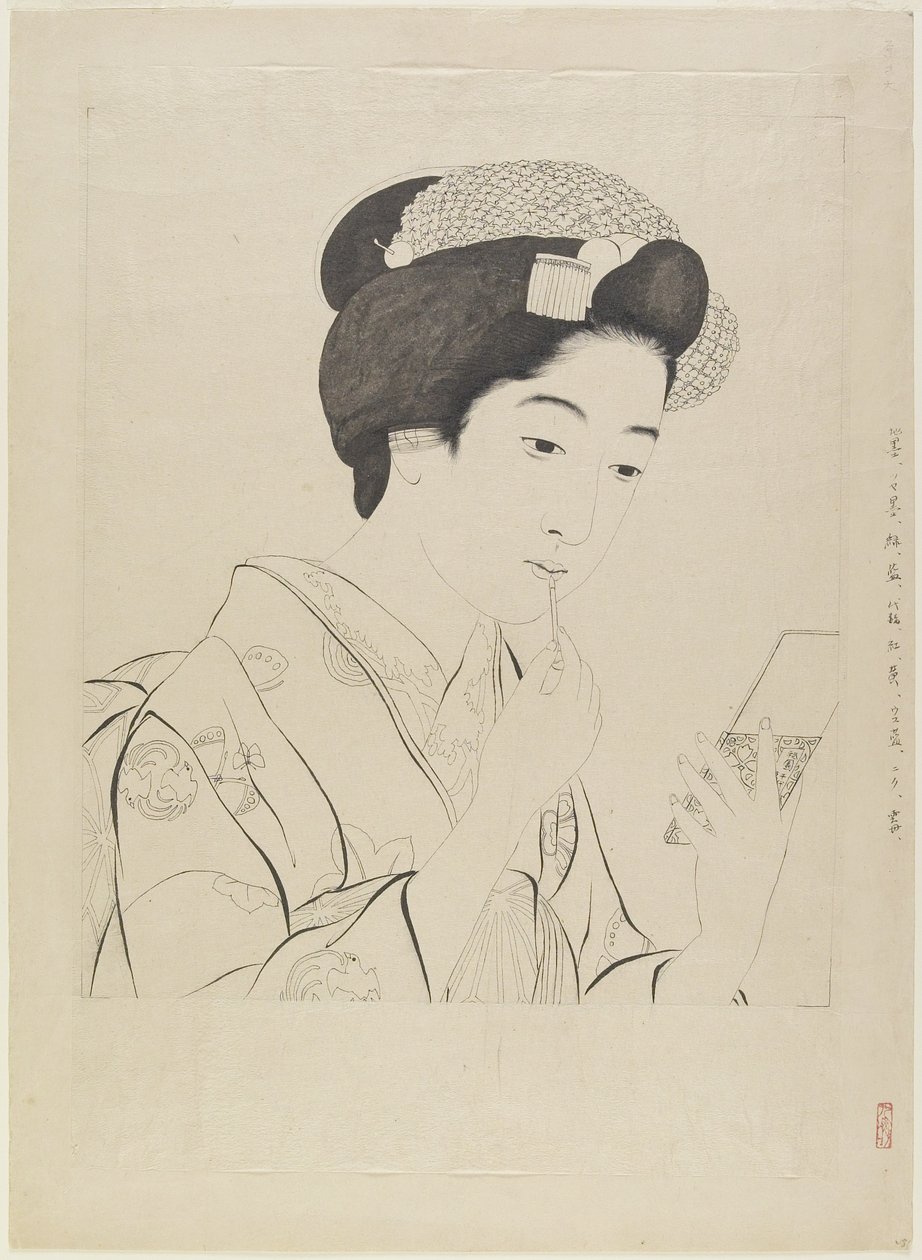 Dudak Fırçası Tutan Kadın İçin Mürekkeple Çizim, 1919 by Goyo Hashiguchi