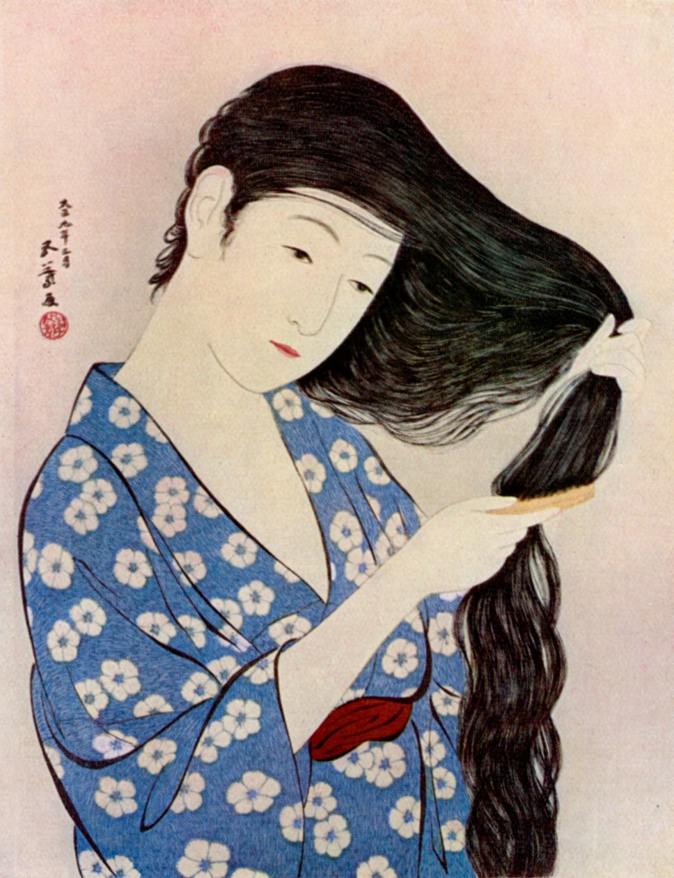 Saçını tarayan Japon bir kadın, 1920 1930. by Goyo Hashiguchi