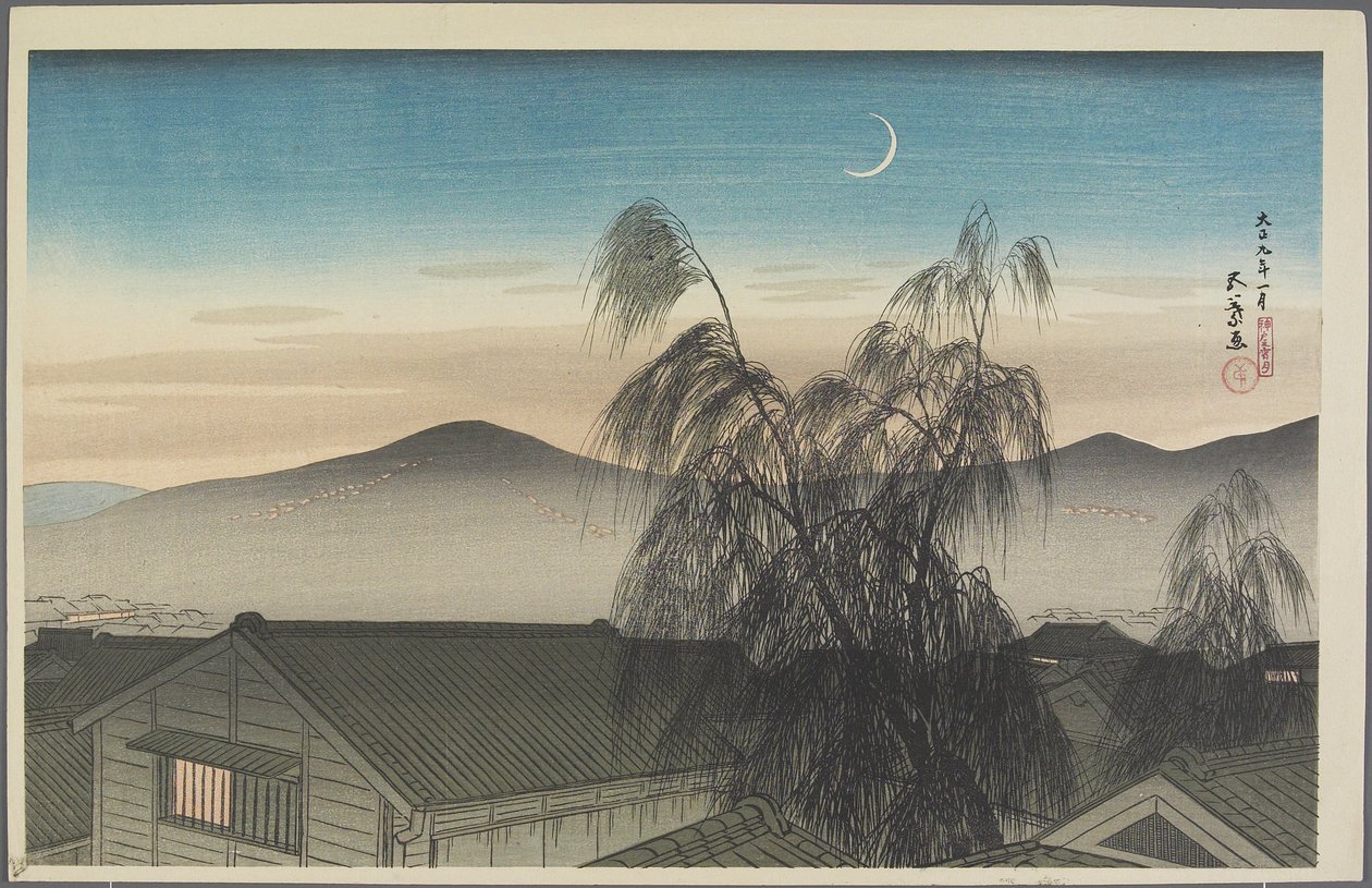 Ko_be üzerinde Akşam Ay, Ocak 1920 by Goyo Hashiguchi