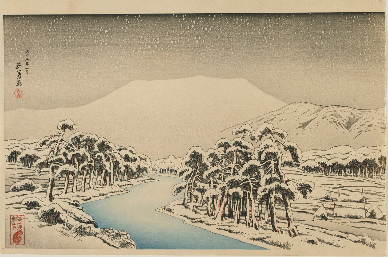 Karda Ibuki Dağı, Taisho dönemi, Ocak 1920 (renkli tahta baskı) by Goyo Hashiguchi