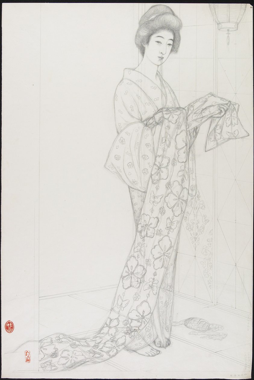 Kimono İç Giyimli Kadın İçin Hazırlık Çizimi by Goyo Hashiguchi