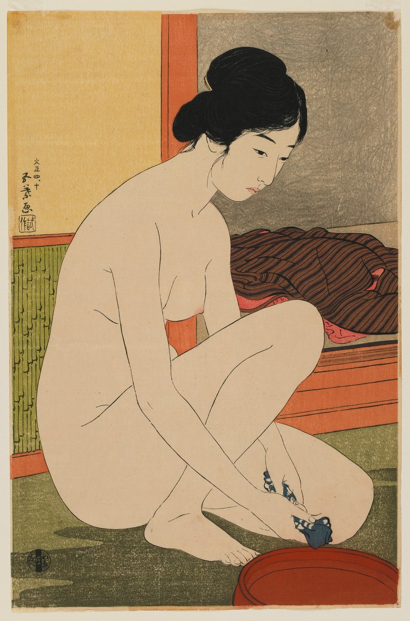 Kadın Yıkanması, Taisho dönemi, Ekim 1915 (renkli tahta baskı) by Goyo Hashiguchi