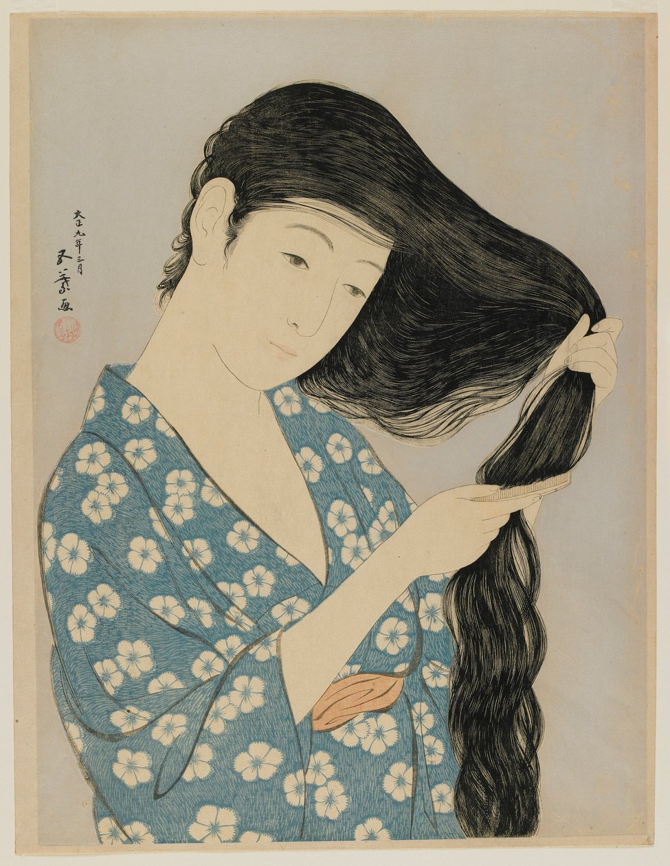 Saçını Taranan Kadın, Taisho dönemi, Mart 1920 (renkli tahta baskı) by Goyo Hashiguchi