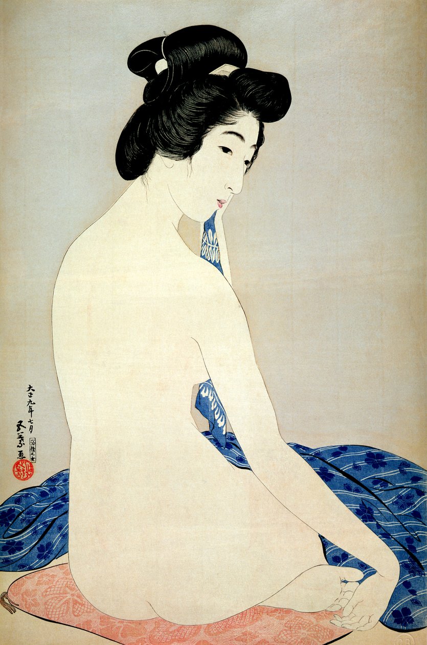 Banyodan sonra kadın, Shosaburo Watanabe tarafından yayınlandı, 1920, (renkli tahta baskı) by Goyo Hashiguchi