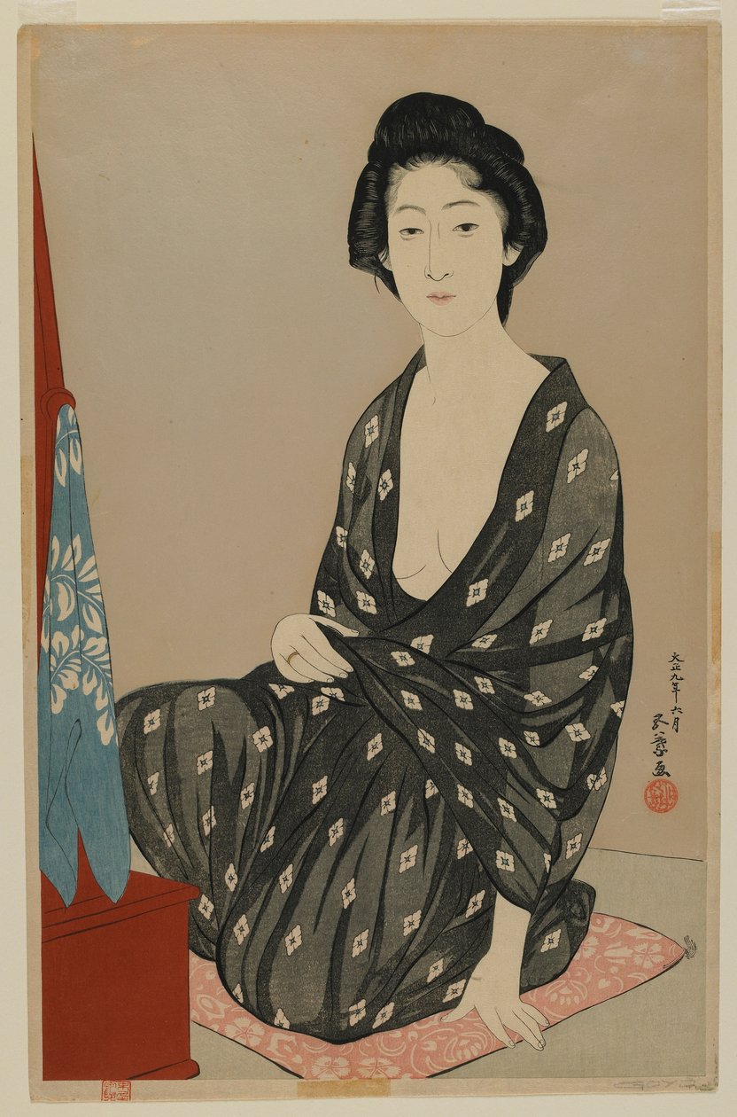 Yazlık Elbiseli Kadın, Taisho dönemi, Haziran 1920 (renkli tahta baskı) by Goyo Hashiguchi