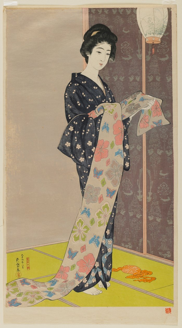 Erkek üye Asu gözleri r Kimono (plastiğin kızı) Ella ile uğraşmak, Ağustos 1920 by Goyo Hashiguchi