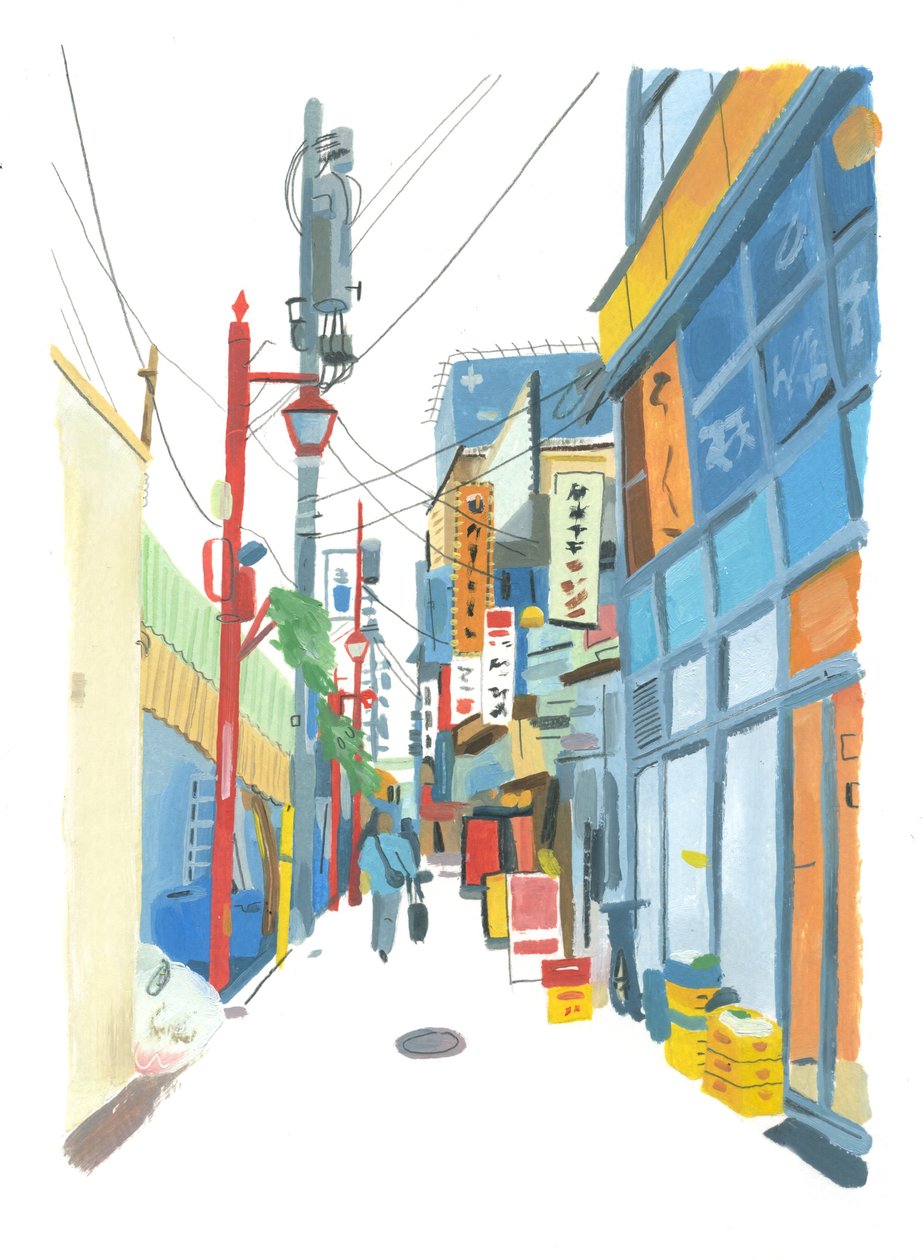 Shinjuku, 2015 (kağıt üzerine yağlı boya) by Grace Helmer