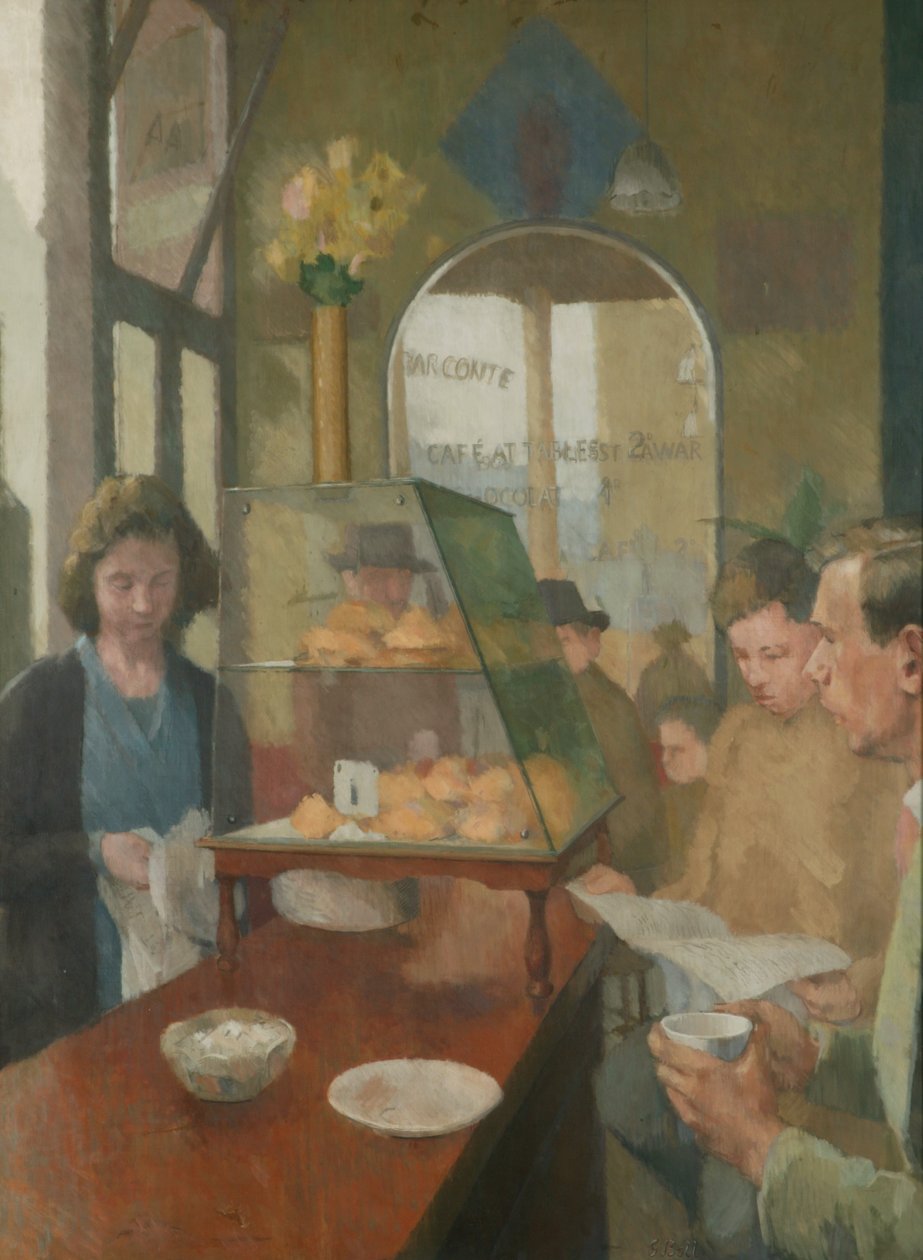 Kafe (Cafe Conte, Londra) 1937-38 (tuval üzerine yağlı boya) by Graham Bell