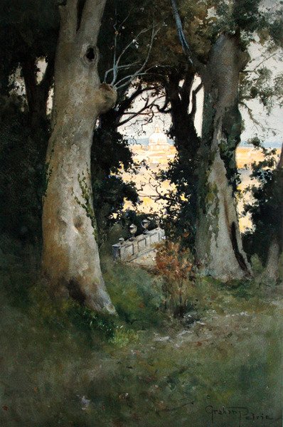 Corsini Bahçeleri, Roma (kağıt üzerine suluboya ve gövde rengi) by Graham Petrie