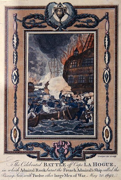 Ünlü Cape La Hogue Savaşı, 20 Mayıs 1692 (renkli gravür) by Grainger