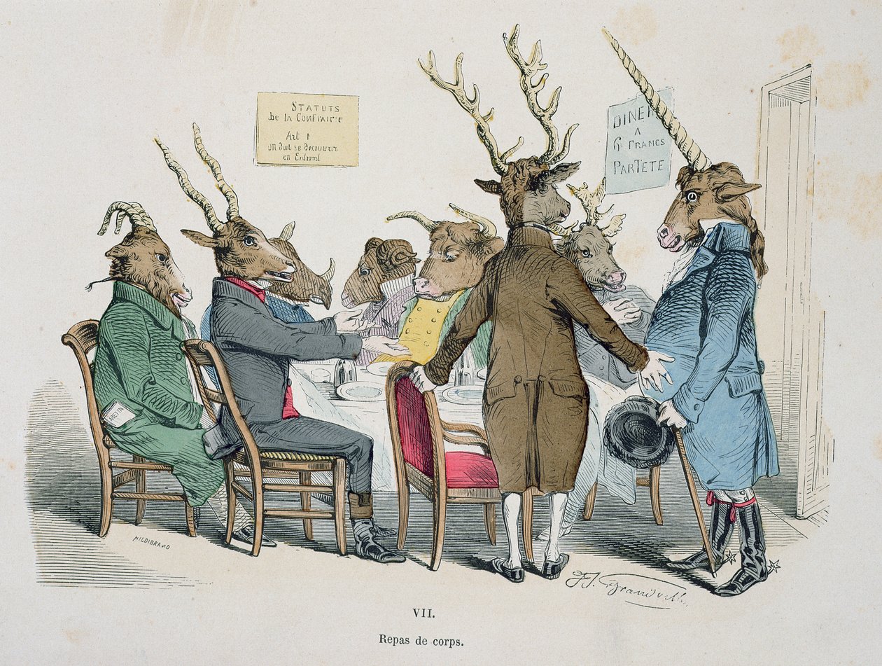 Beden Yemeği, 'Les Metamorphoses du Jour' serisinden karikatür, 1854'te yeniden basıldı by Grandville