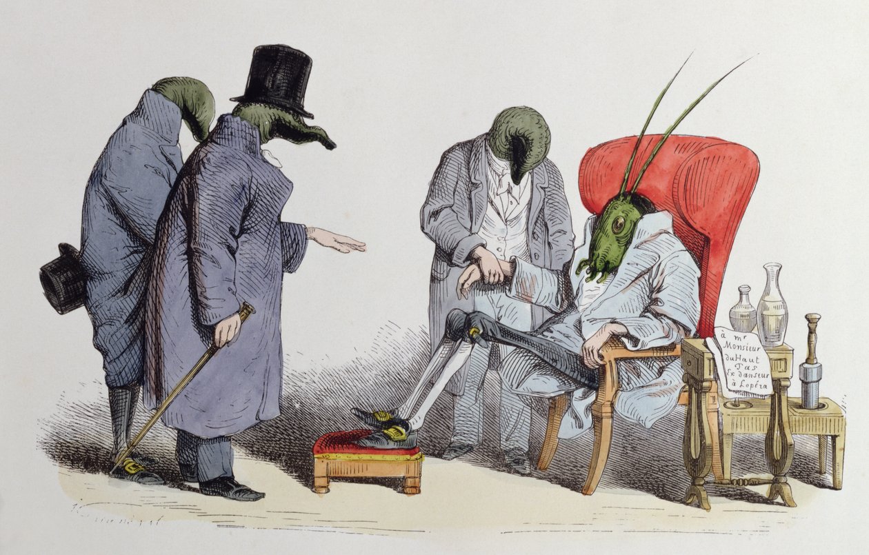 Sülük Doktorları, 'Les Metamorphoses du Jour'dan karikatür, 1854 by Grandville