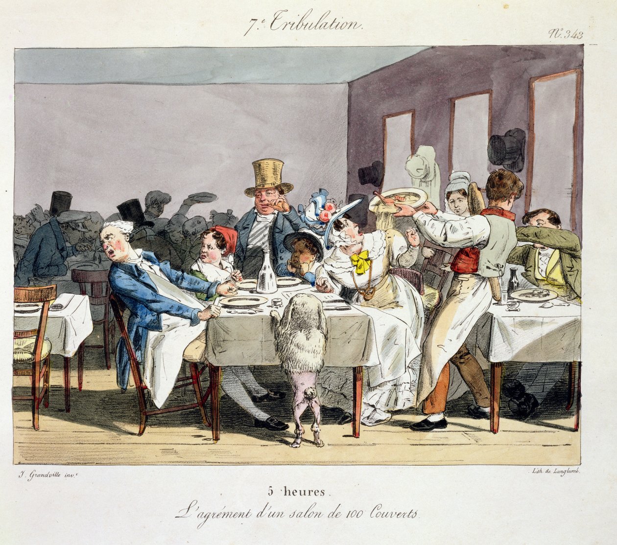 Yüz kişilik restoran: Langland tarafından kazınmış 'Pazarlar Paris Burjuvası'ndan saat 5'te, 1826'da yayınlandı by Grandville