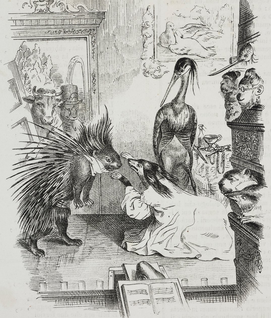 Köpek ve kirpi, karikatür Jean-Jacques Grandville (1803-1847), Poliorama Pittoresco