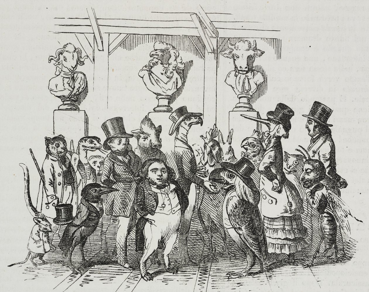 Tiyatrodan çıkış, Jean-Jacques Grandville (1803-1847) tarafından karikatür, Poliorama Pittoresco
